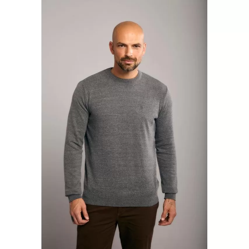Tricot Gola Careca Básico Liso –  Cinza Grafite