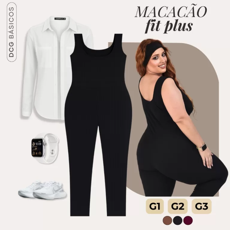 Macacão Feminino Plus Size Com Gola Redonda Cor L