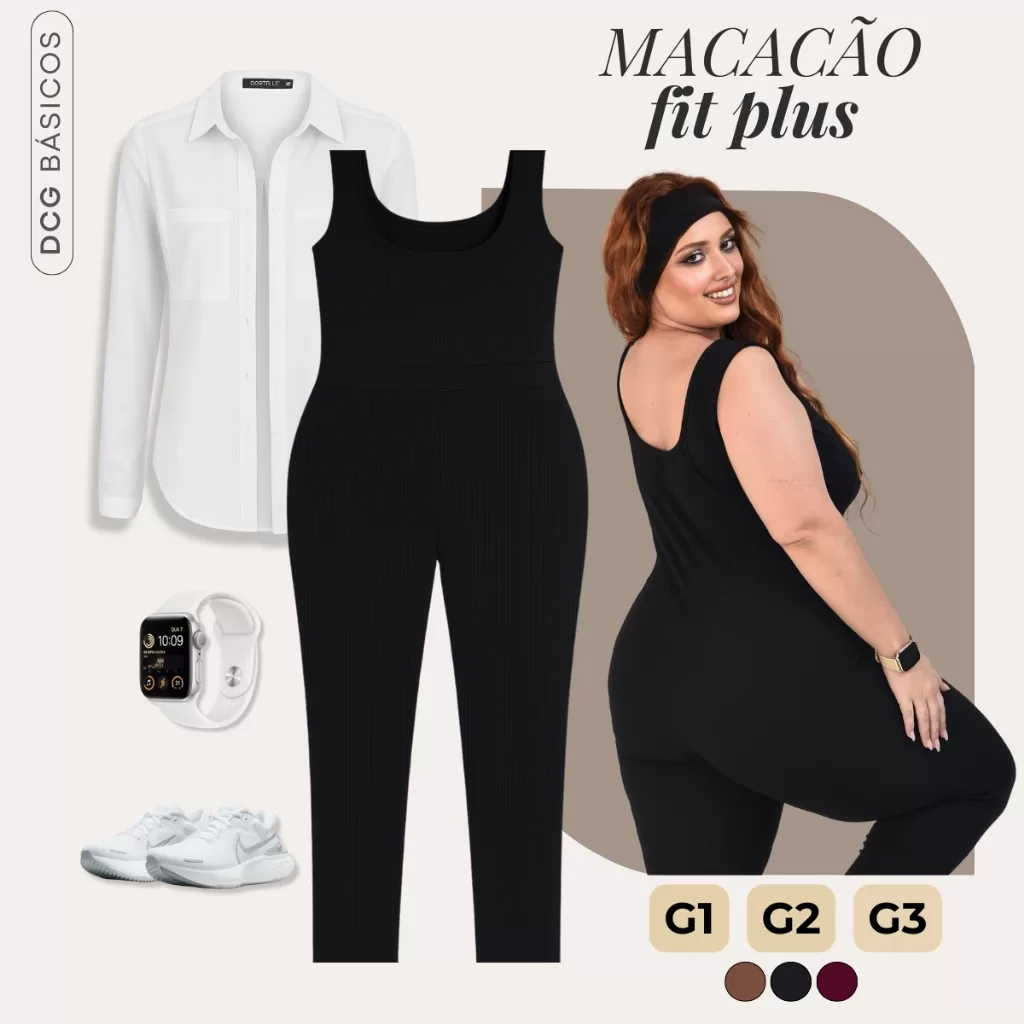 Macacão Feminino Plus Size Gola Redonda Regata Liso Fitness Esporte G1 ao G3