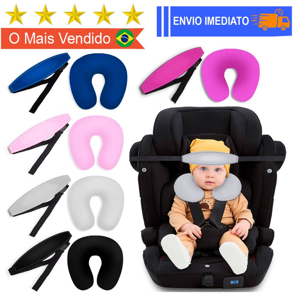 Kit Almofada de pescoço e Faixa Apoio Suporte Cabeça de Bebê Cadeirinha Carro