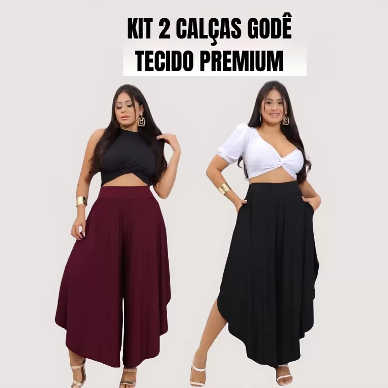 Kit 2 Calça Godê  Calça Saia Tecido Viscolycra 
