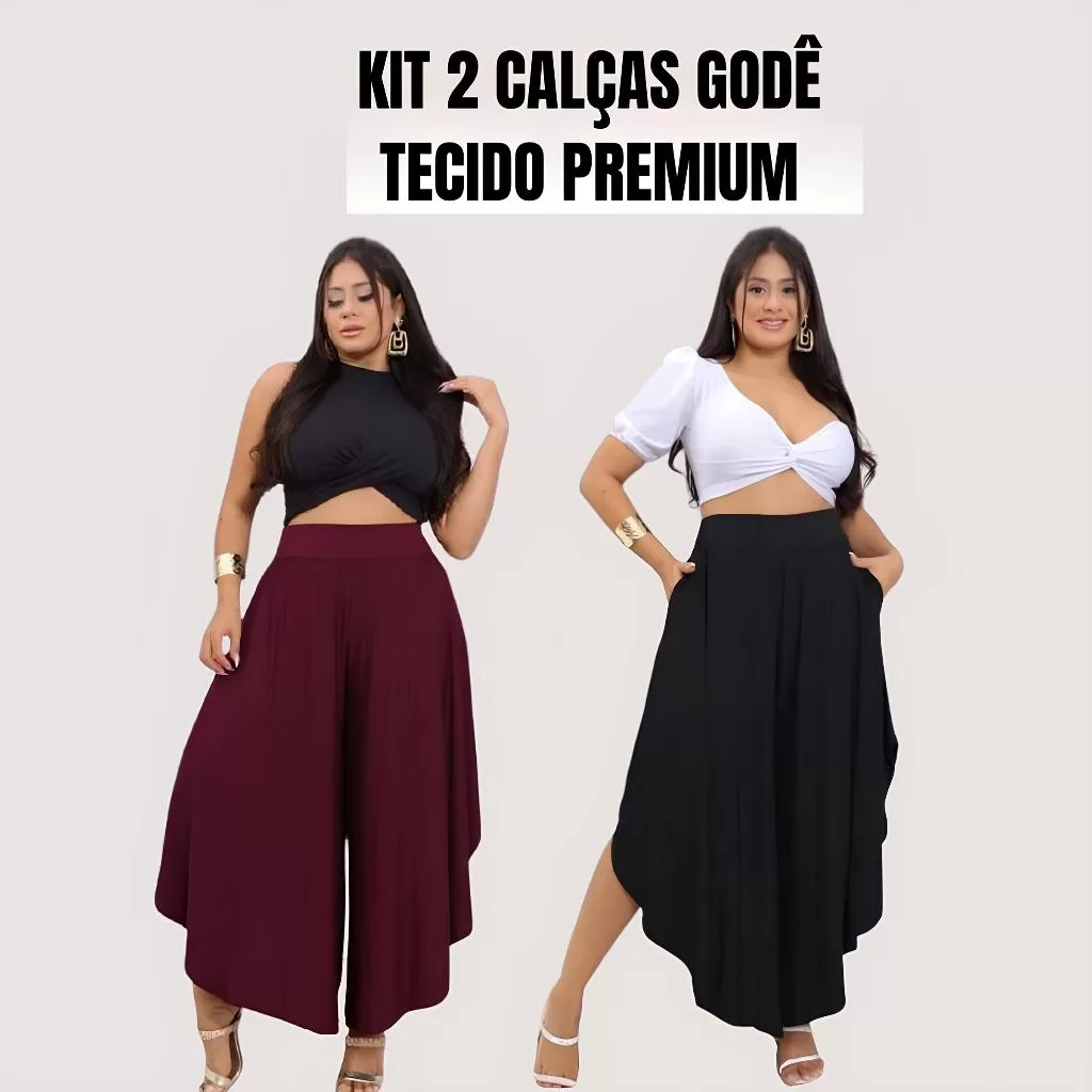 Kit 2 Calça Godê Saia Viscolycra Premuim Elástico Bolsos M-G-GG-G1-G2-G3-G4