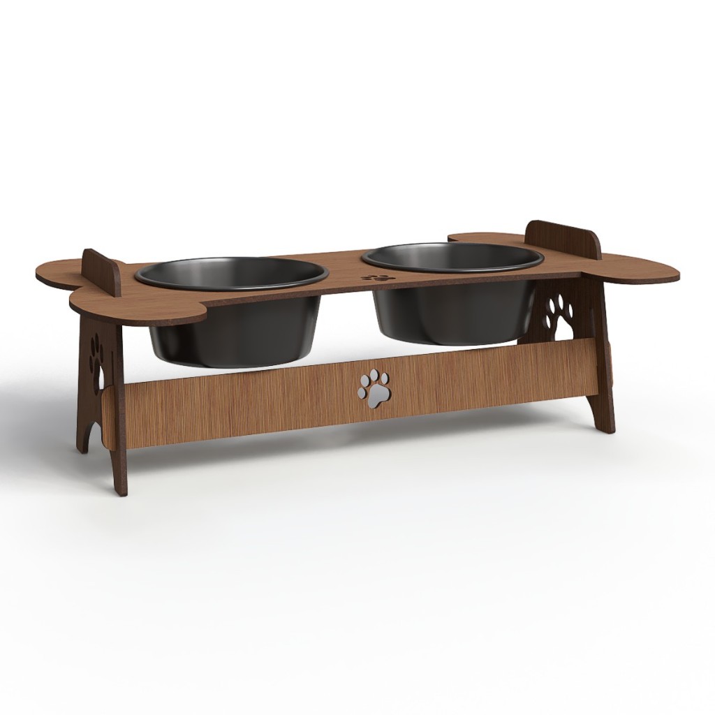 Potes Para Ração Agua Comedouro Bebedouro Em Madeira Mdf Para Gato Cachorro Pets Formato De Osso