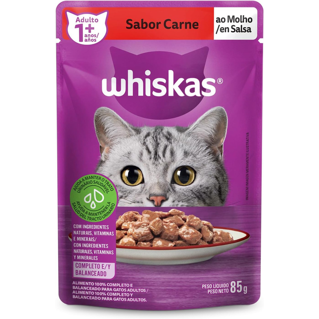 Sachê Whiskas Ração Úmida Carne ao Molho para Gatos Adultos 85g