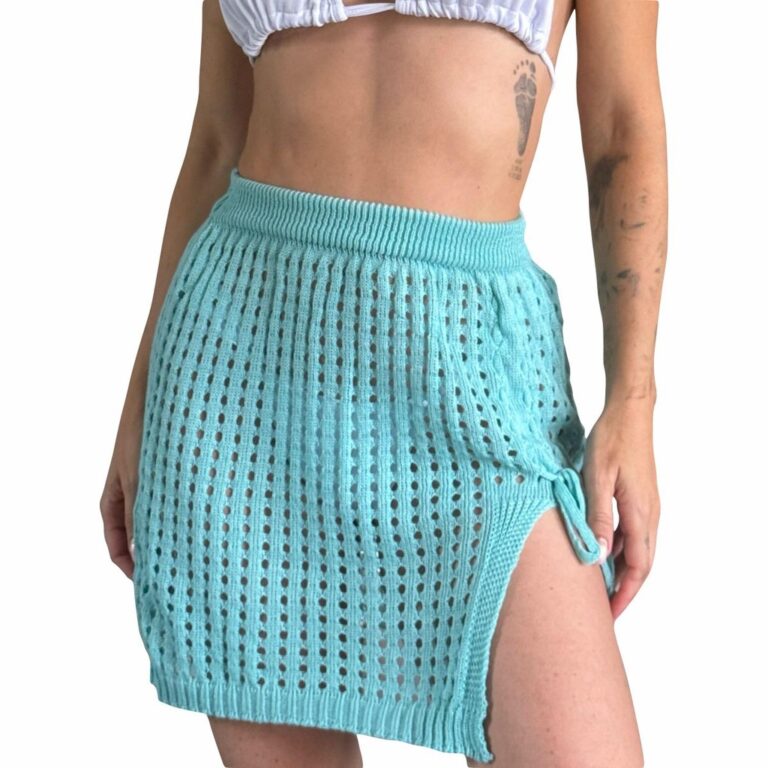 Mini Saia Rendada de Praia Tricô Feminino Verão