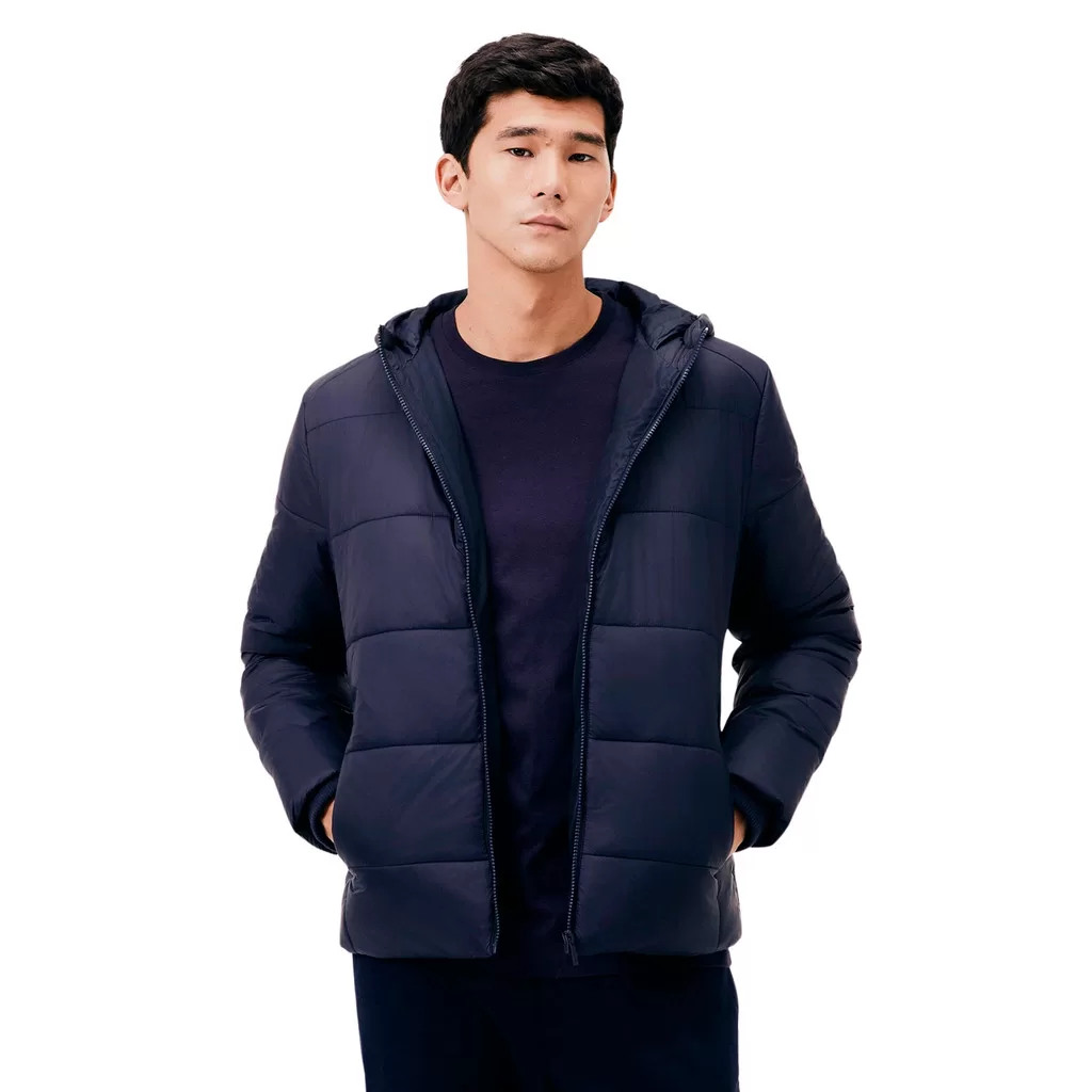 Jaqueta Hering Azul Básica Masculina Puffer Com Capuz