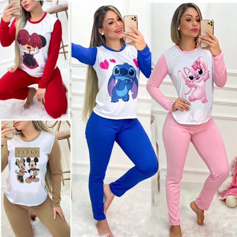Pijama Feminino Manga Longa e Calça Luxo Inverno 