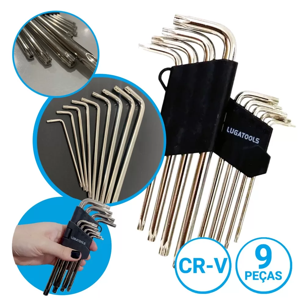 Jogo Chaves Torx Longa L Profissional Tork Torque 9 Peças Cromo Vanádio