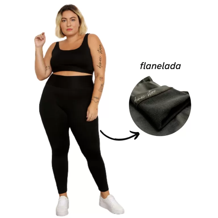 Calça Plus Size Flanelada Inverno Calça Preta Fe