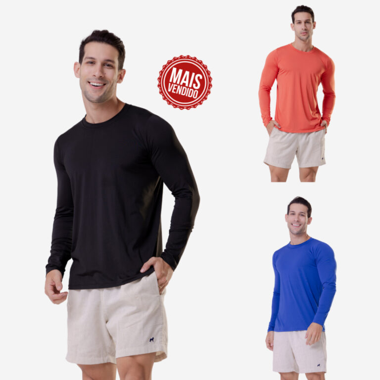 Kit 3 camisa uv masculino térmica masculina prote