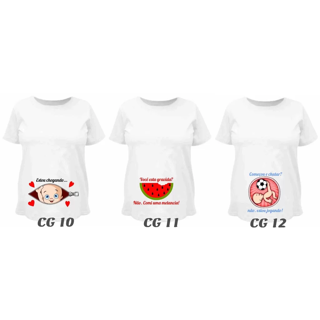 Camiseta personalizada para gestante várias artes