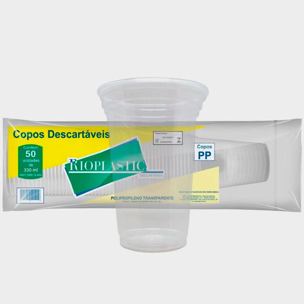 Copo Plástico PP Transparente Rioplastic 330ml 50und