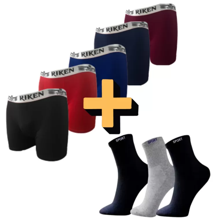 Kit 7 Cuecas Boxer Microfibra + 3 Pares de Meias M