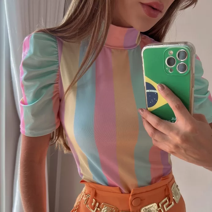 Blusa Princesa Básica Feminina Gola Alta Manga Bu