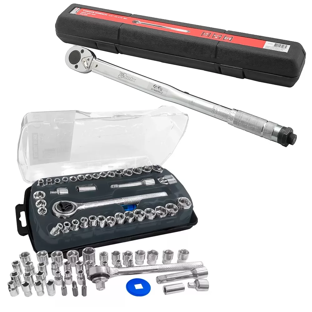 Kit Jogo Ferramentas Taquímetro De Estalo Alto Torque 1/2Pol. Aço Reversível + Maleta Soquetes Bits