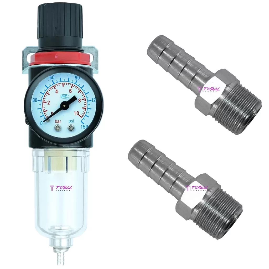 Filtro Regulador Ar Compressor 1/4 Completo Com Espigão 5/16
