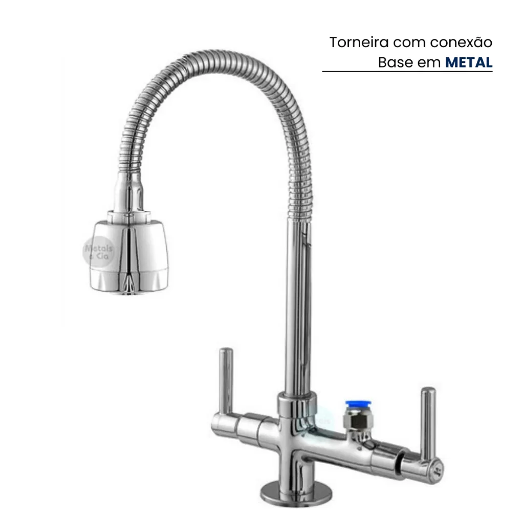 Torneira Sem Filtro Bancada e Parede Tubo Gourmet Inox Flexível Com Conexão Para Purificador