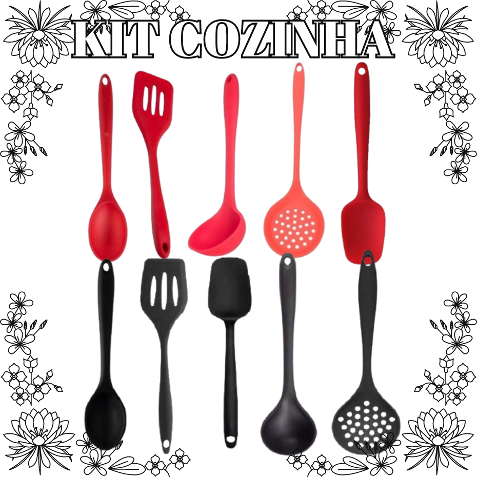 Kit 5 Ou 4 Peças De Silicone Espátula Concha Escumadeira Colher Espátula Vazada Para Cozinha