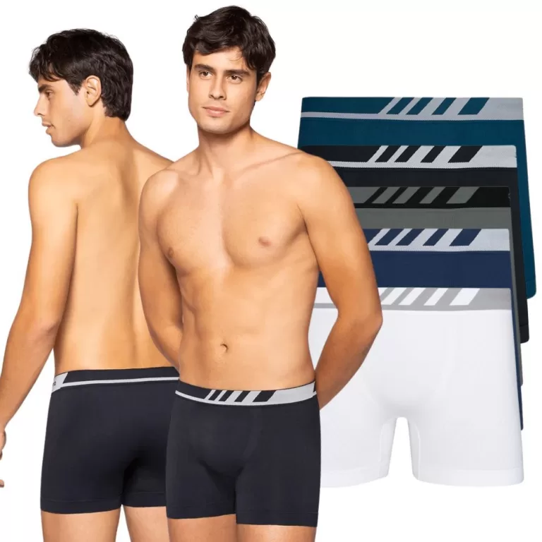 Kit com 5 Cuecas Boxer Adulto Masculinas sem Costu