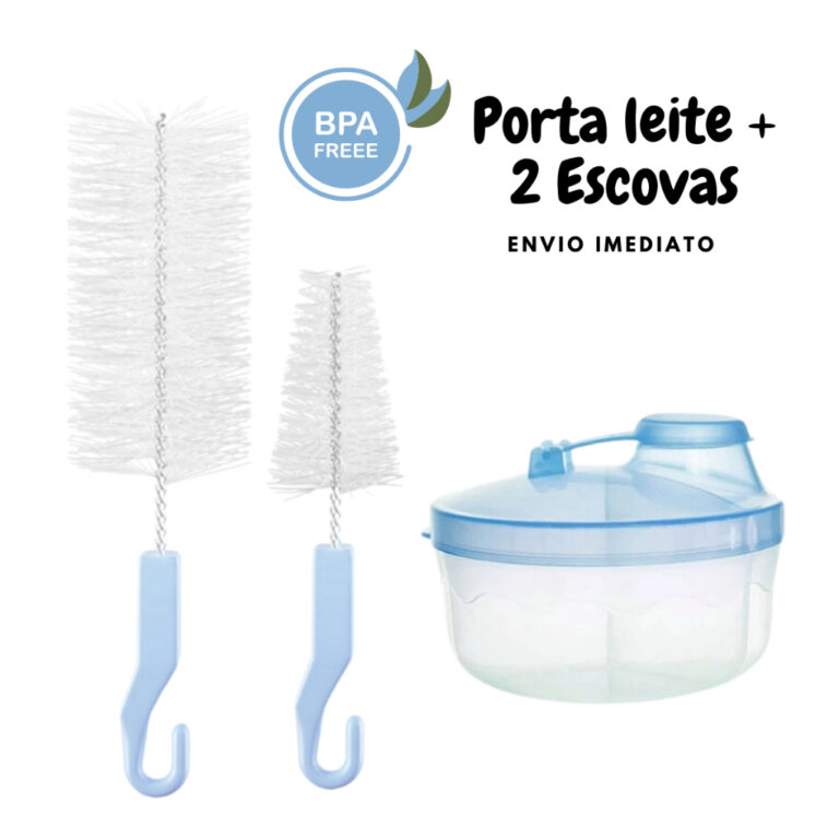 Kit 2 Escovas Para Lavagem + 1 Porta Leite c/ Divi