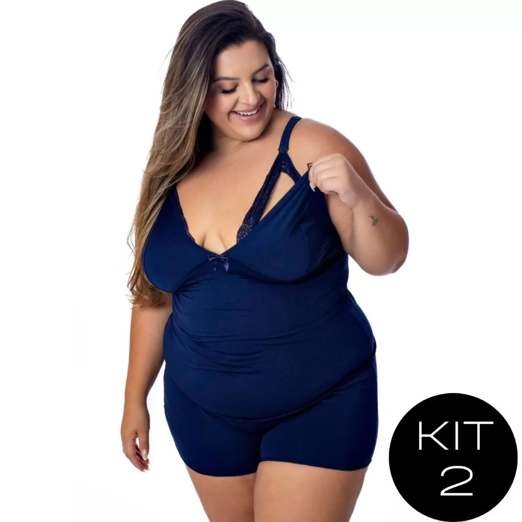 Kit 2 Baby Doll Amamentação Renda Plus Size Pijama Sexy Feminino Moda Íntima Lingerie