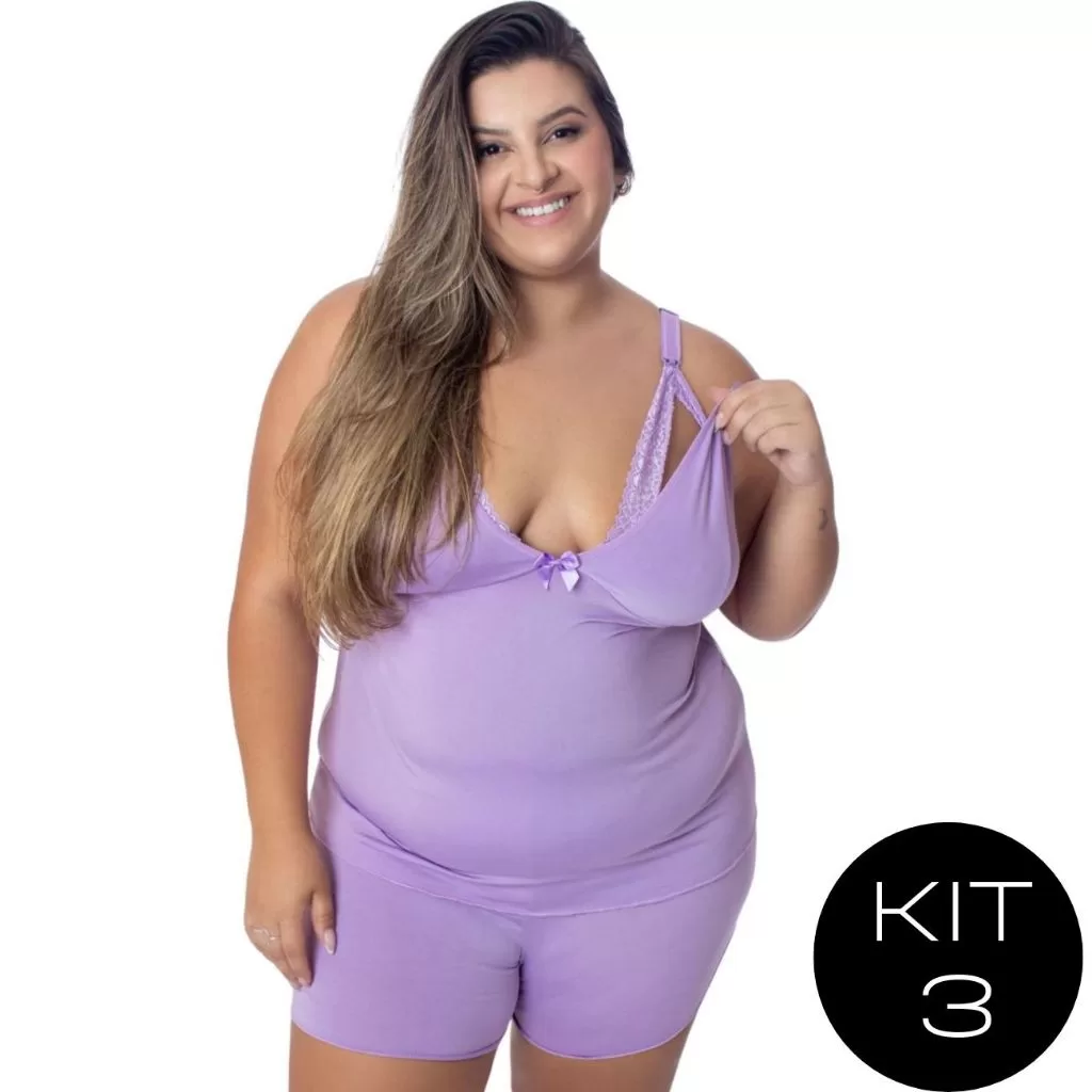 Kit 3 Baby Doll Amamentação Renda Plus Size Pijama Sexy Feminino Moda Íntima Lingerie