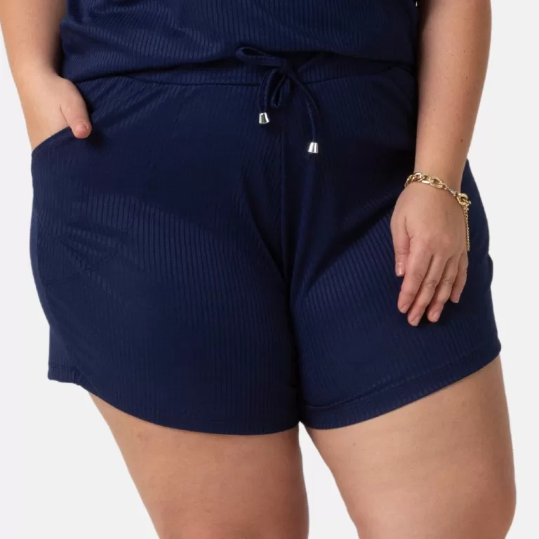 Shorts Feminino Moda Plus Size Canelado Confortáv