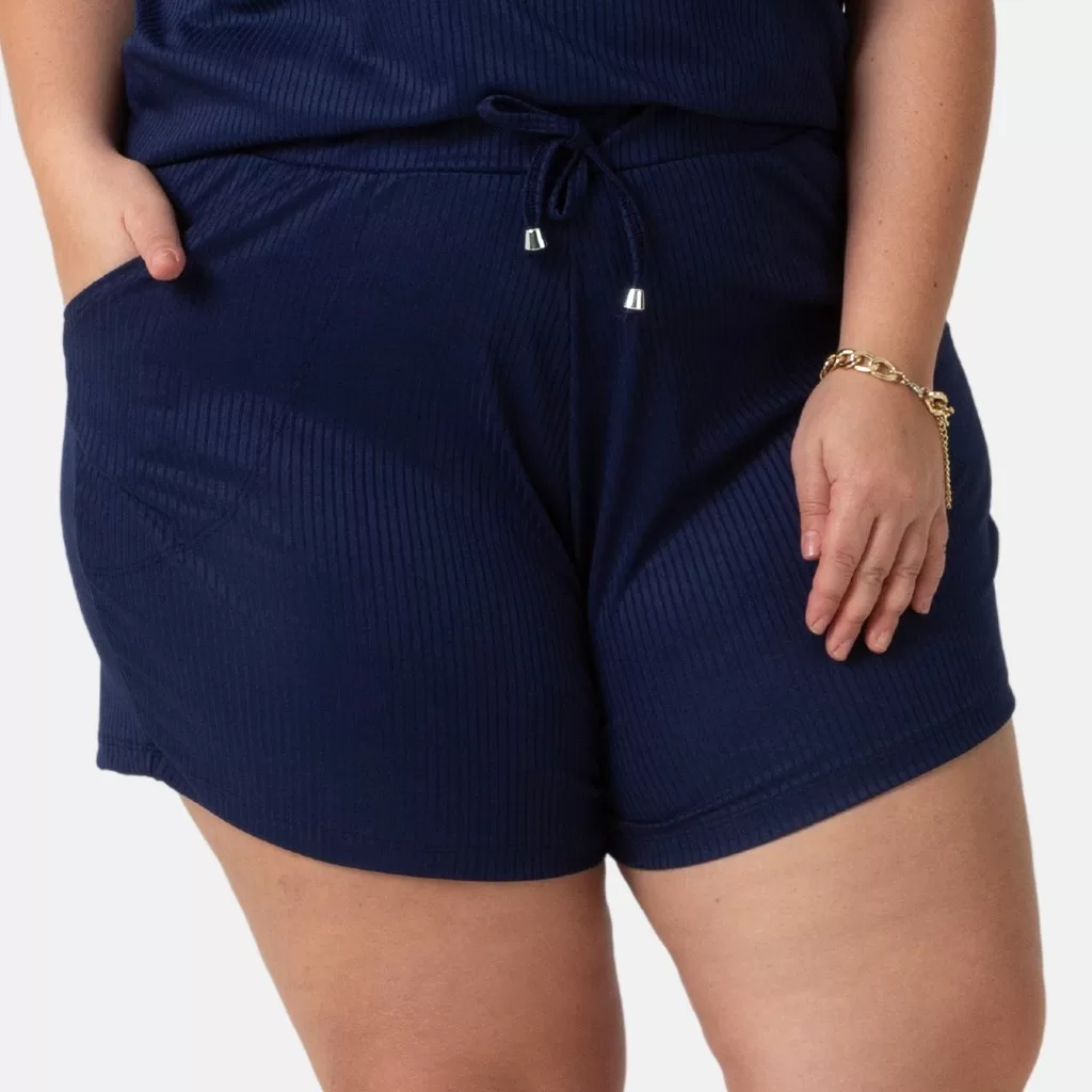 Shorts Feminino Moda Plus Size Canelado Confortável Verão 1217-C2