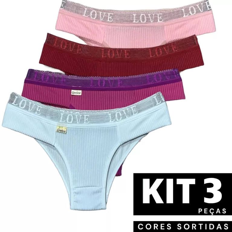 Kit 3 Calcinha Básica Canelada Tanga Com Pala Lov