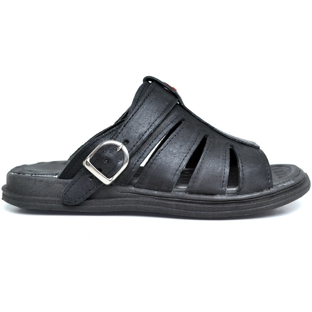 Sandália Chinela Masculina Ortopédica Em Couro Legitimo Preta