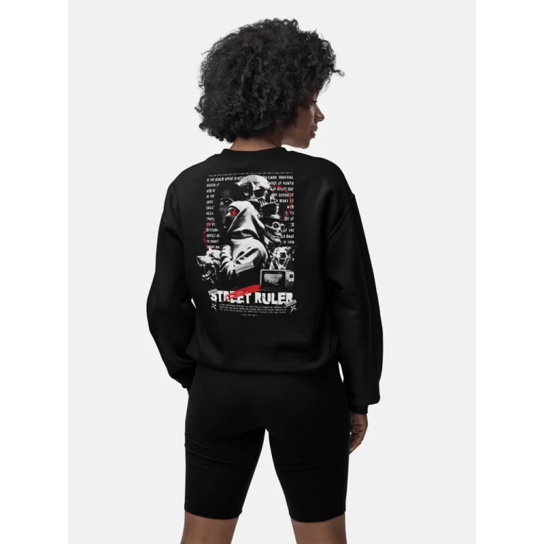 Blusa Moletom de Frio Gola Careca Preto Branco Fem