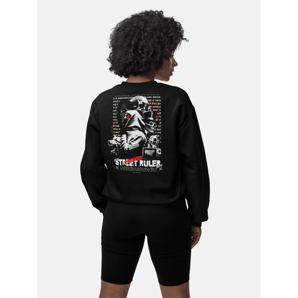 Blusa Moletom de Frio Gola Careca Preto Branco Feminino Streetwear Algodão Flanelado Básico Unissex