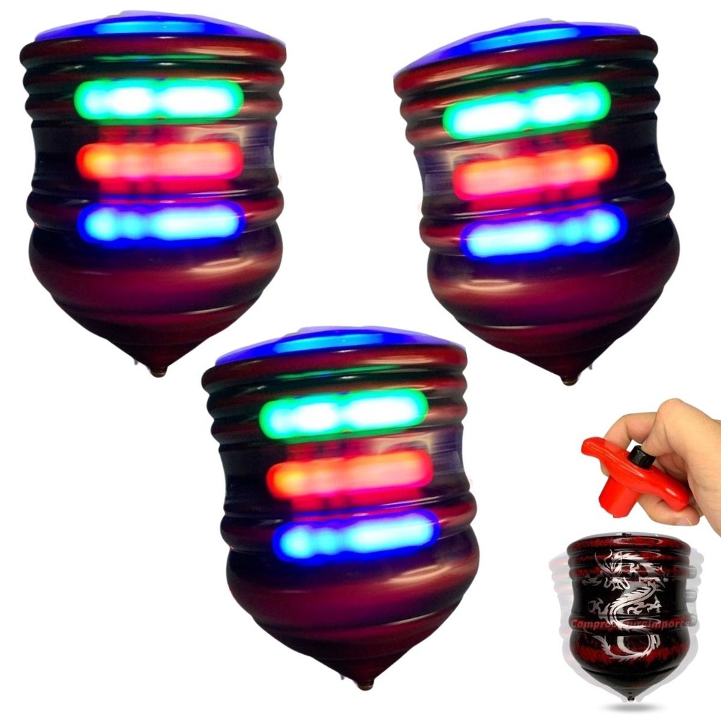 Pião Musical Gira Com Som E Luz Kit 3 Pião Dragão De Combate