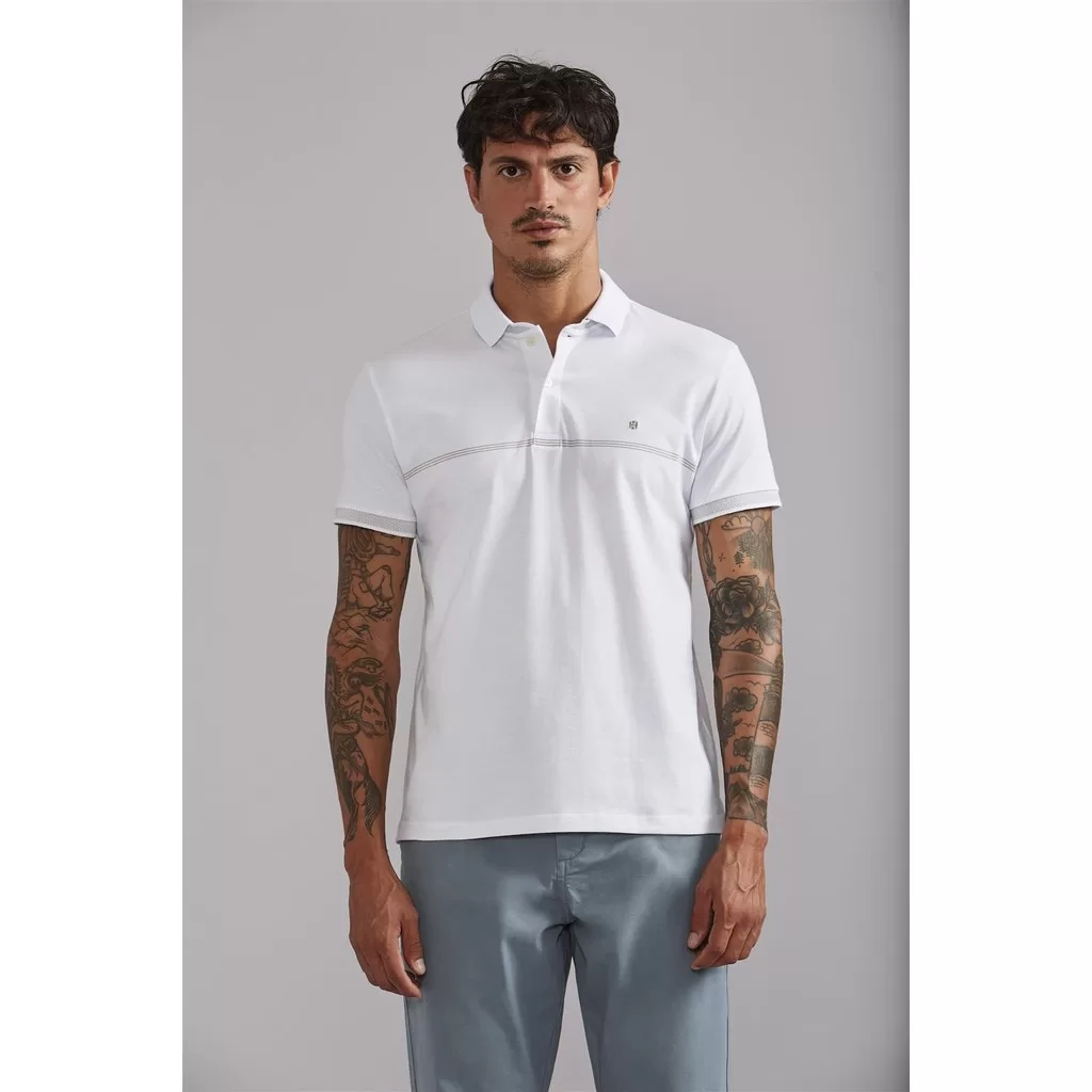 Polo Malha Slim Fit – Branco / Marrom Craft