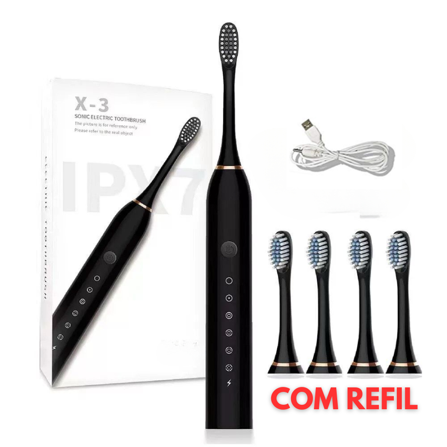 Escova de Dentes Elétrica Inteligente Ultrassônico Recarregável Cabeça Substituivel com Refil