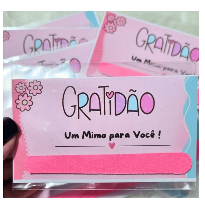 Kit Lembrancinha Cartão Agradecimento Cliente Personalizado Mini Lixa 30 50 e 100 unidades Mimo