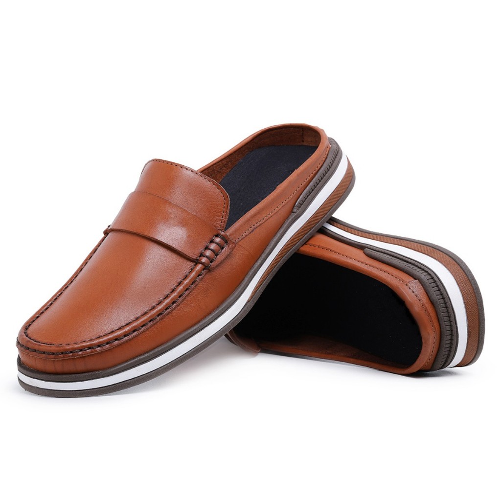 Mule Masculino em Couro Legítimo Estiloso Casual Despojado Confortável