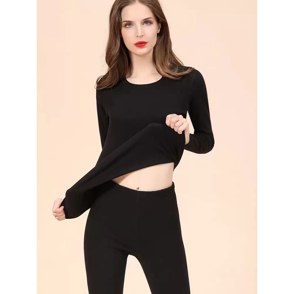 Camada de base quente, segunda pele, mangas compridas, camada dupla, macio como veludo