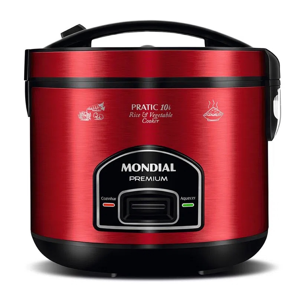 Panela Elétrica de Arroz 10 Xícaras Antiaderente Pratic PE-46-10X 700W Vermelha/Inox Mondial – 220V