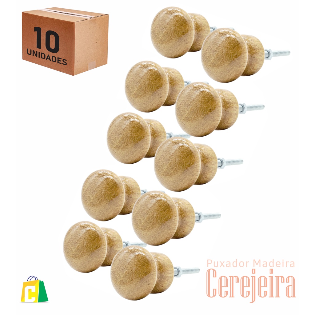 Puxador De Madeira Redondo Bolinha Oval Gaveta E Porta Kit 10 Peças Cerejeira
