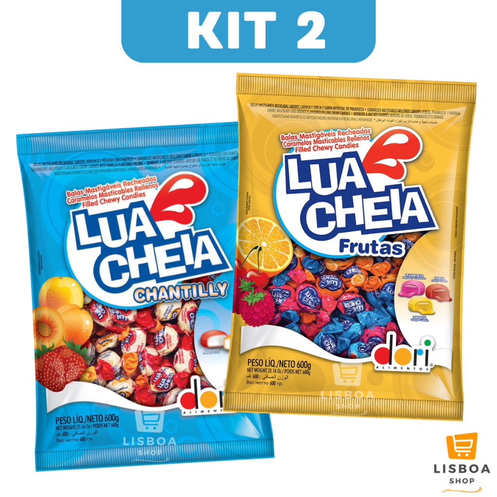 Bala Lua Cheia Frutas E Chantilly Kit 2 Pacotes 600g C/120un cada – Dori