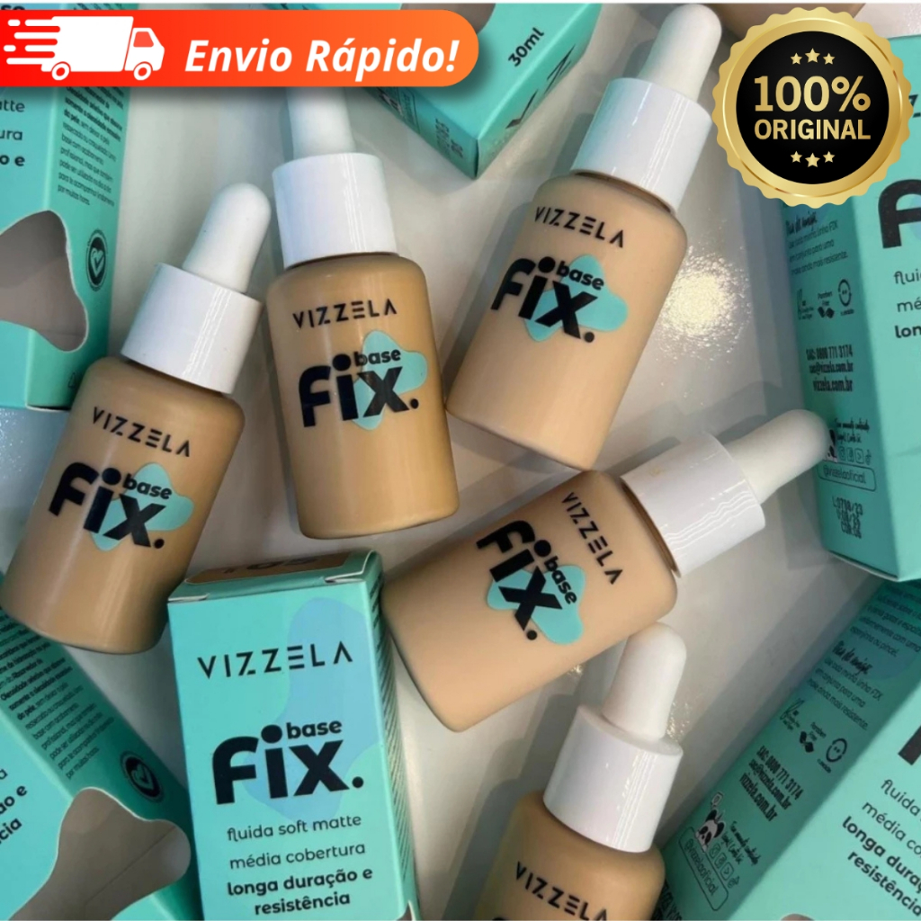 Base Líquida Fix – Vizzela 30ml – 100% Original Todas as Cores