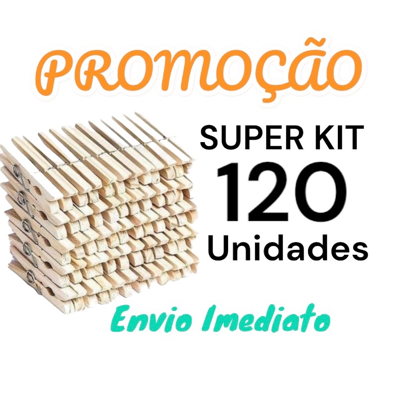 KIT COM 120 UNIDADES DE PRENDEDOR PREGADOR DE ROUPAS, MADEIRA GIGANTE