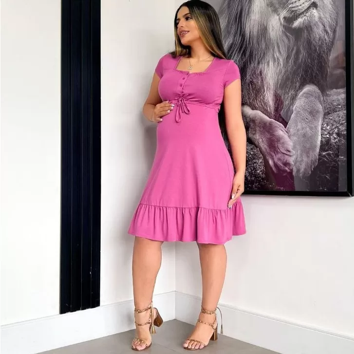 Vestido Gestante Soltinho Fresco de Malha Com Bot