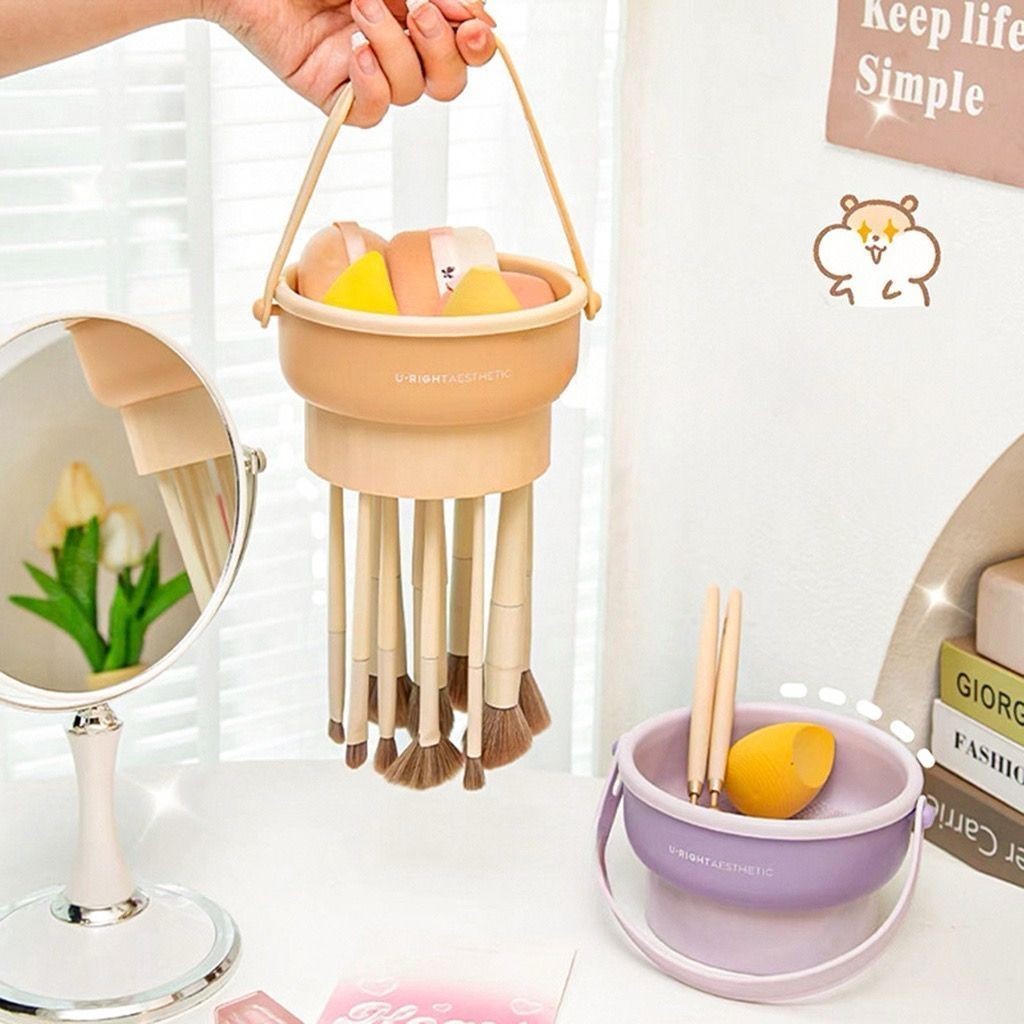 Tigela limpadora de pinceis maquiagem porta pincel silicone multifuncional