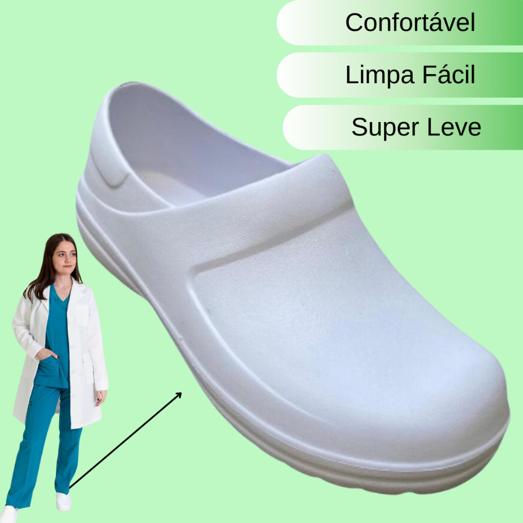 Sapato Enfermagem Enfermeira Fechado Profissional Uniforme EPI Cozinha Babuche Confortável