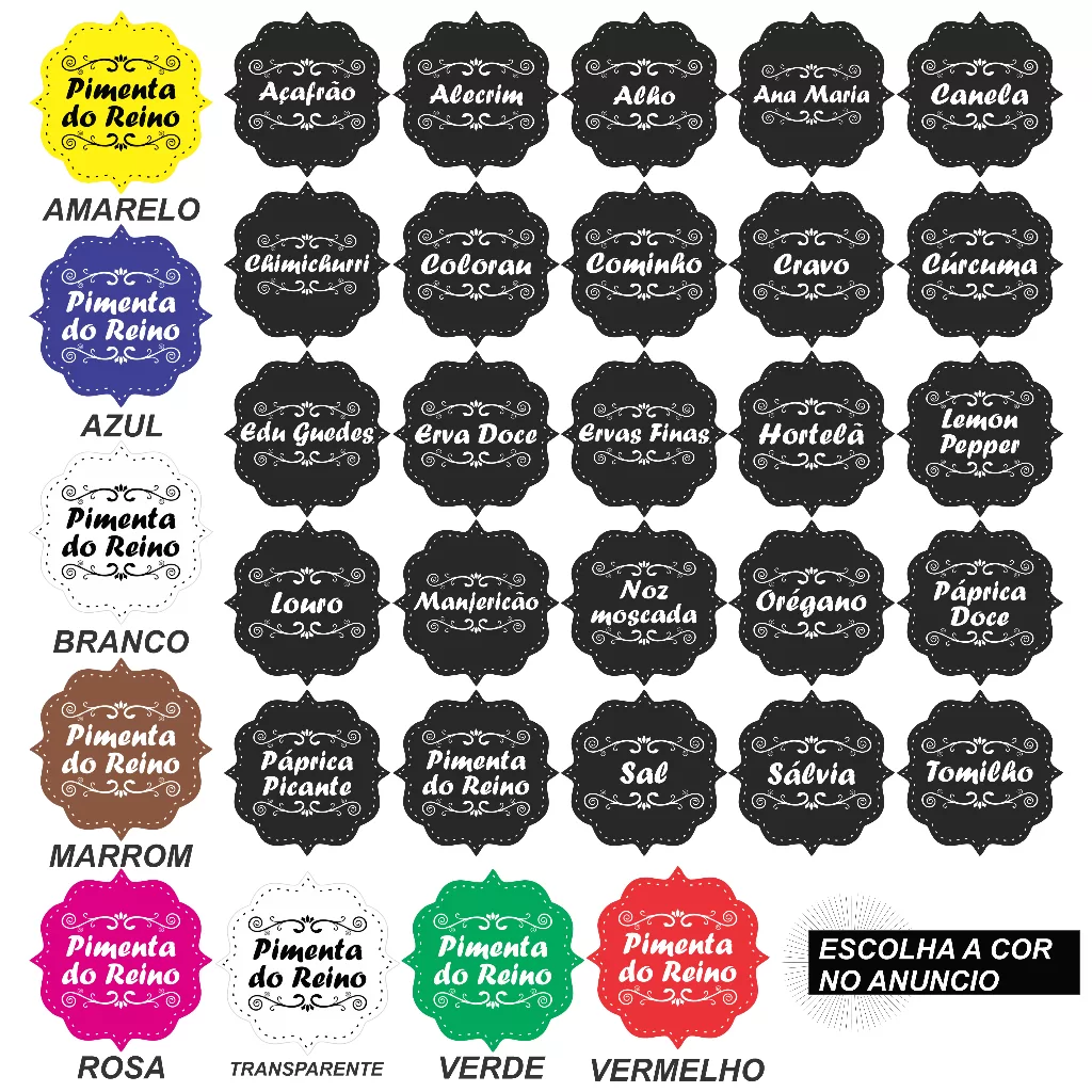 CARTELA TEMPERO 25 ETIQUETAS ADESIVO AUTO COLANTE ROTULO 5X5 CM A PROVA DE AGUA PARA POTES RECIPIENT