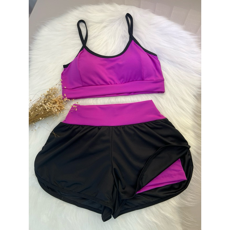 Conjunto Shorts Duplo e Top  Fitness Academia