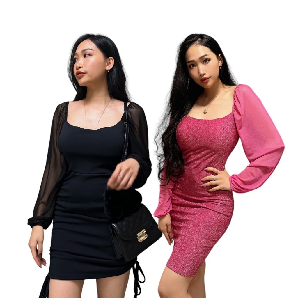 Kit 2 Vestidos Manga Princesa Tule Brilhante Liso Elegante Balada Ajustável