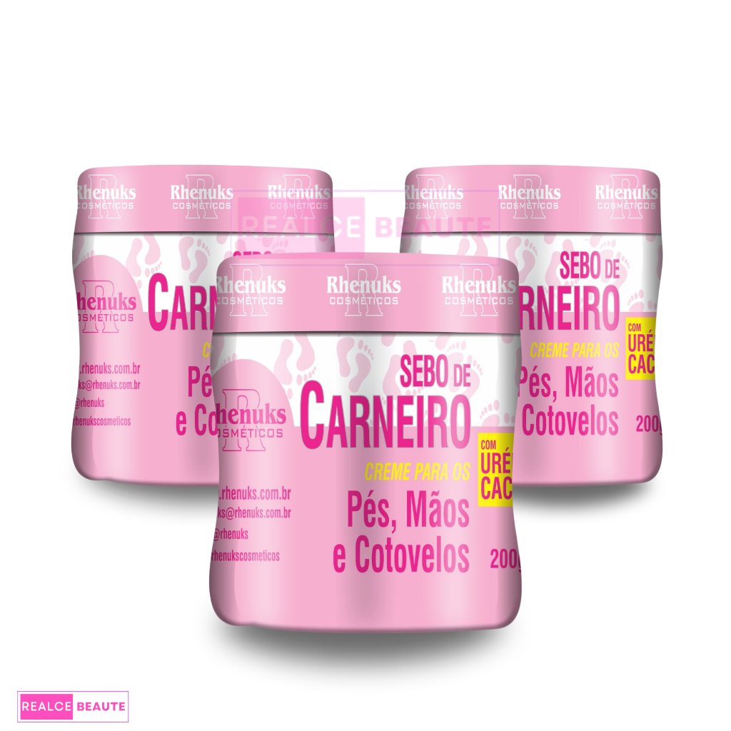 KIT com 3 Creme SEBO DE CARNEIRO com uréia – Rhenuks 200 ml